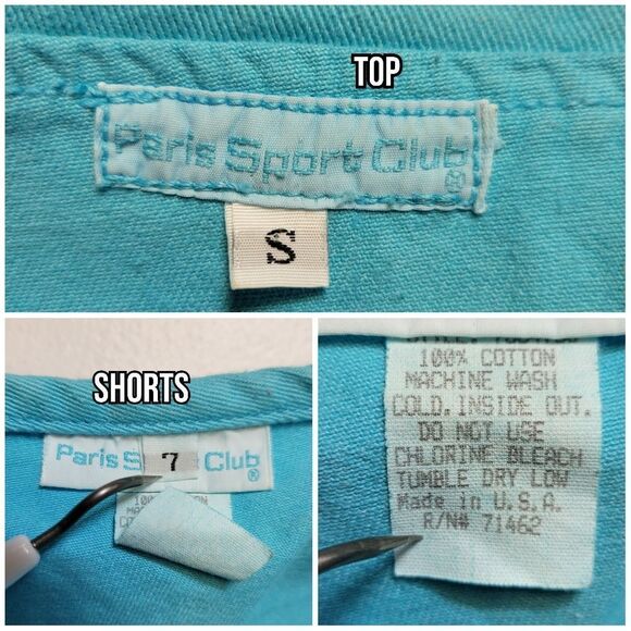 Paris Sport Club Vintage Denim Turquoise  Crop Top and High Waisted Shorts Set - Picture 12 of 16